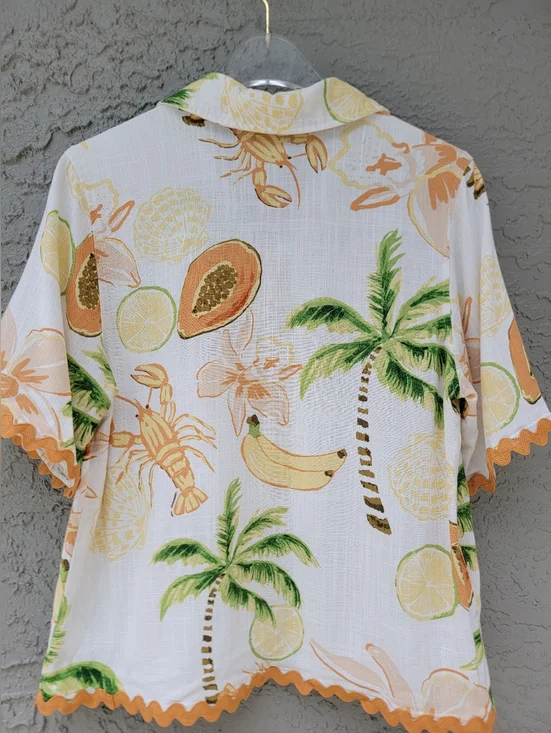 Calypso St Barts Linen Tropical Lobster Papaya Top Small boxy Relaxed - Picture 7 of 10